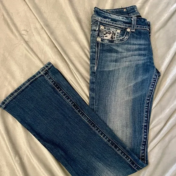 Miss Me Blue Boot Cut Jeans with Distressed Details - Picture 4 of 8